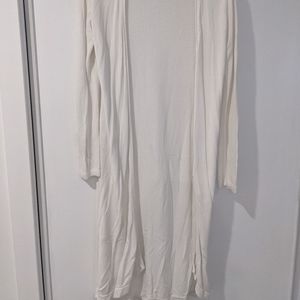 knee length long white cardigan